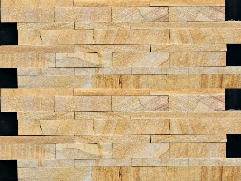 Yellow Teak Sandstone stacked cultured split face elevation wall cladding tiles